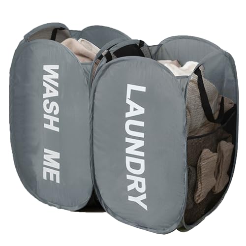 Aplter Pack of 2 Pop Up Laundry Hamper, Collapsible Laundry Baskets Dirty Clothes Hampers, Sapce Saving for Apartments, Bedroom, Laundry Room, Gray