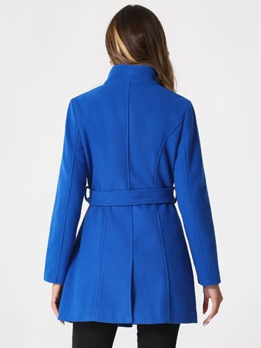 Image of Allegra K Women's Winter Elegant Stand Collar Overcoat Long Belted Pea Coat