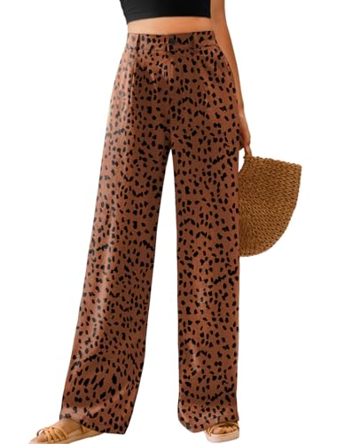 Image of Feiersi Womens Casual Wide Leg Pants High Waisted Button Down Straight Long Trousers Palazzo Pants