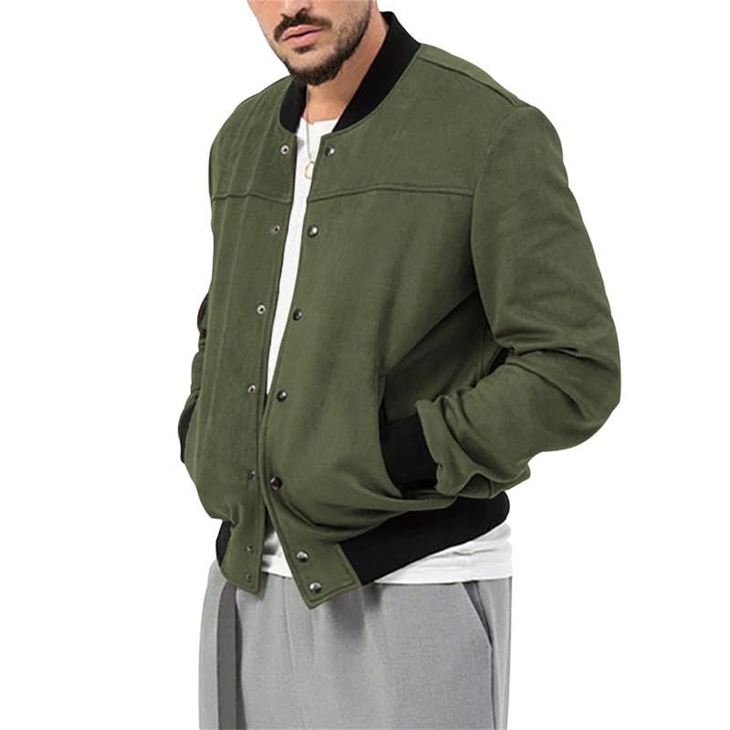 Image of Mens Faux Suede Bomber Jacket Varsity Jacket Windbreaker Vintage Casual Lightweight Leather Coats Jackets