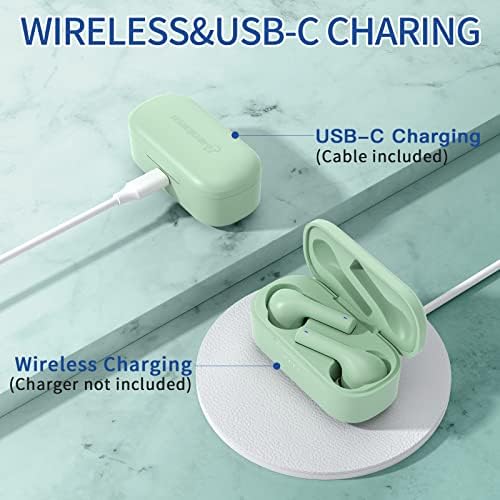 Hamlaem Wireless Earphones, Bluetooth Headphones with Wireless Charging Case, Immersive Sound, 30-Hour Playtime, Water Resistance, USB-C Quick Charge, Touch Control (Green)