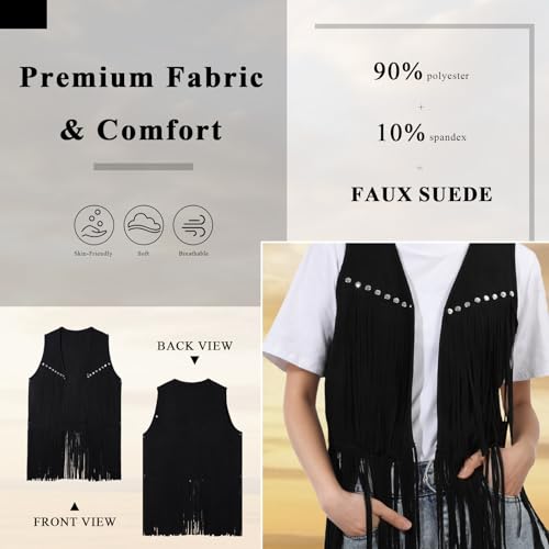 GOKTOW Cowboy Cowgirl Vest for Women Fringe Faux Suede Western Vest Tassel Tops Sleeveless Hippie 70s Light2