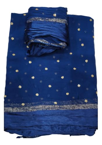 Image of Pure Georgette Sequence Work Saree with Contrast Blouse, Satan Patta Fabric