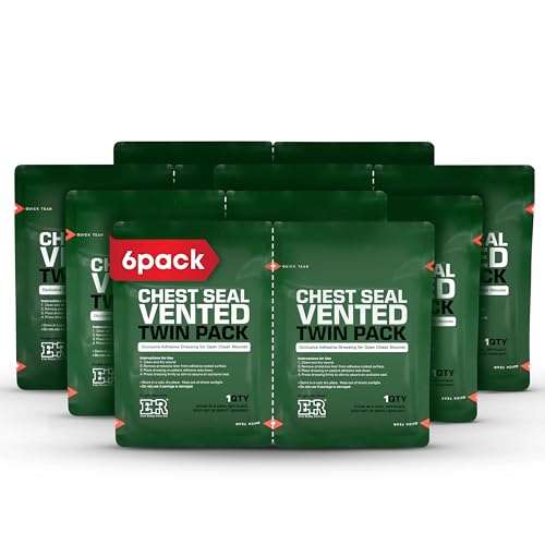 Image of Vented Chest Seal with Quick Tear - 6.6 inch Square Occlusive Adhesive Dressing for Open Chest Wounds - 6-Pack (12-Counts)