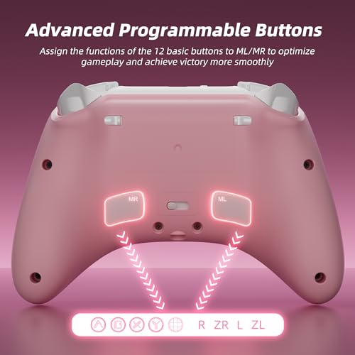 Mytrix Wireless Pro Controller with Charging Dock, Controllers for Nintendo Switch/PC/Steam/iPad/Mac/Tablet/Laptop, with RGB Light/Macro Keys/Turbo Button/4 Joystick Replacements, Sakura Pink - Thumbnail 7