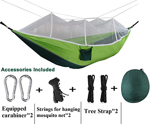 Image of DOLPHY Nylon Portable Camping Hammock with Mosquito Net for Hiking Travel Green & Perot