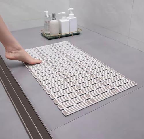 Image of HomeCloud Non-Slip Shower Mat for Bathtub, Anti-Slip Bath Mat with Suction Cups, Drainage Holes & Foot Massage Exfoliating Surface (Vent White Beige)