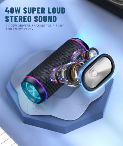 Image of Ortizan X30 Portable Bluetooth Speaker (3rd Gen) - 40W Loud Bass for Pool Parties & Outdoor Adventures, IPX7 Waterproof, 30-Hour Battery, Beat-Synced LED Lights, Wireless Stereo Pairing, Black | IPX7 Waterproof for Pool Parties & Outdoor Adventures, 30 Hour Battery, Beat-Synced LED Lights, Wireless Stereo Pairing