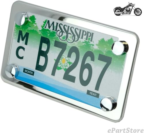 Image of Motorcycle License Plate Frame Slim Polished 304 Stainless Steel Metal Tag Holder Fits Standard 7 x 4 Plates for Harley Cruiser Touring Sport Bikes