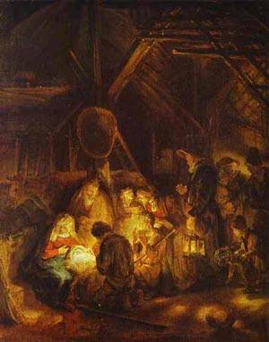 Peinture à l'huile Adoration des Bergers Rembrandt 16x20