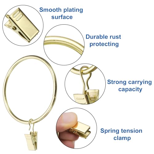 Anillos de cortina con clips de metal resistente uxcell dorados 4