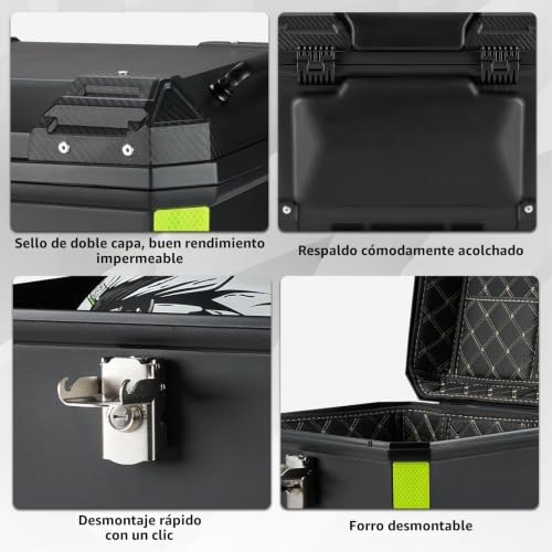 Maleta para moto MOCOERL negra de plastico ABS con gran capacidad y fijacion universal 6