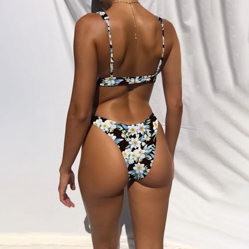 Image of Bathing Suits for Women Deep V Neck Sexy Two Piece Bikini Sets for Women Thong Halter Cheeky Swimsuit