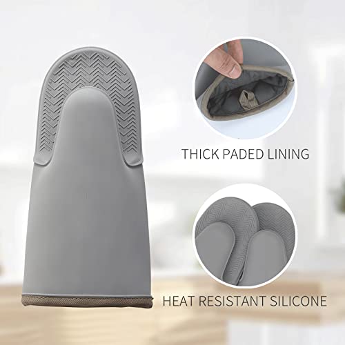 Pazash Oven Mitts Set, Heat Resistant 600F Silicone Oven Mitts, Soft Lining Good Grip Oven Mitt Set, Waterproof Mitt Potholders, Oven Gloves And Food Tong Sets,For Grilling, Baking, Cooking #TOP4