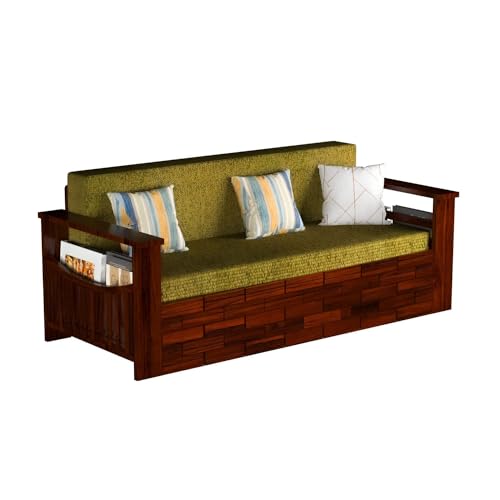 Image of Mamta Furniture Solid Wood Foster 3 Seater Sofa Cum Bed with 40 Density Cushions for Living Room, Three Seater Queen Size Sofa Bed for Home, Sofa Com Bed, Sheesham Wood Mahogany Finish