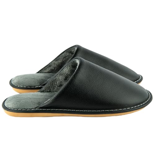 Unisex House Slippers, Genuine Leather Solid Color Minimalist Indoor Slippers, Soft Warm Flannel Lining, Lightweight Comfortable Flexible Anti-Slip Rubber Sole4