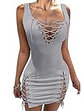 orandesigne vestito donna corto sexy scollato aderente stretto tubino elastico mini abito discoteca curvy vestiti da sera estivi party cocktail night clubwear bodycon dress grigio xxl