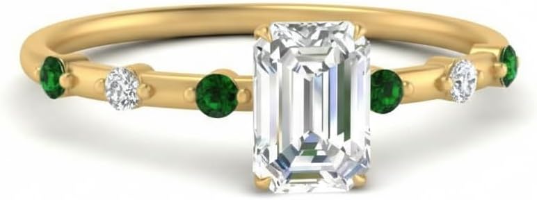 Choose Your Gemstone Delicate Diamond CZ Engagement Ring Yellow Gold Plated Emerald Shape Petite Engagement Rings Minimal Modern Design Birthday Gift Wedding Gift US Size 4 to 12