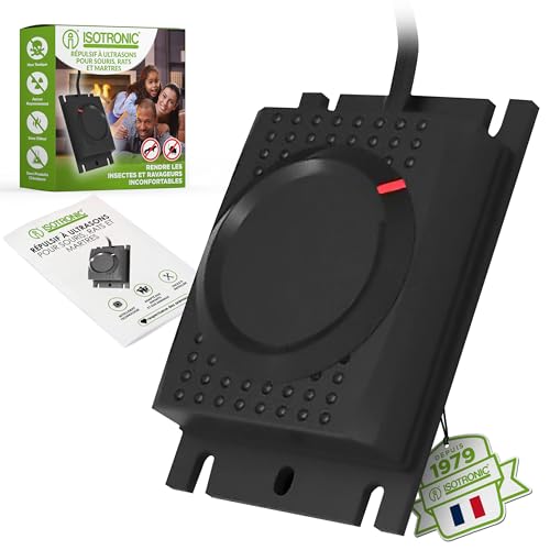 ISOTRONIC Répulsif Contre Les Martres, Souris et Les Rats avec Batterie 12V - Répulsif chassant pour Protection Voiture à Ultrason - Installation Facile et Effet Durable