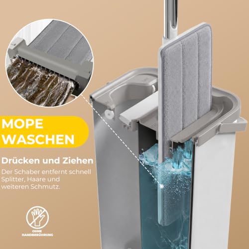 Midyb Wischmopp Set mit Eimer,2 in 1 Wischer Set für Hartholz Fliesen, 3.7L