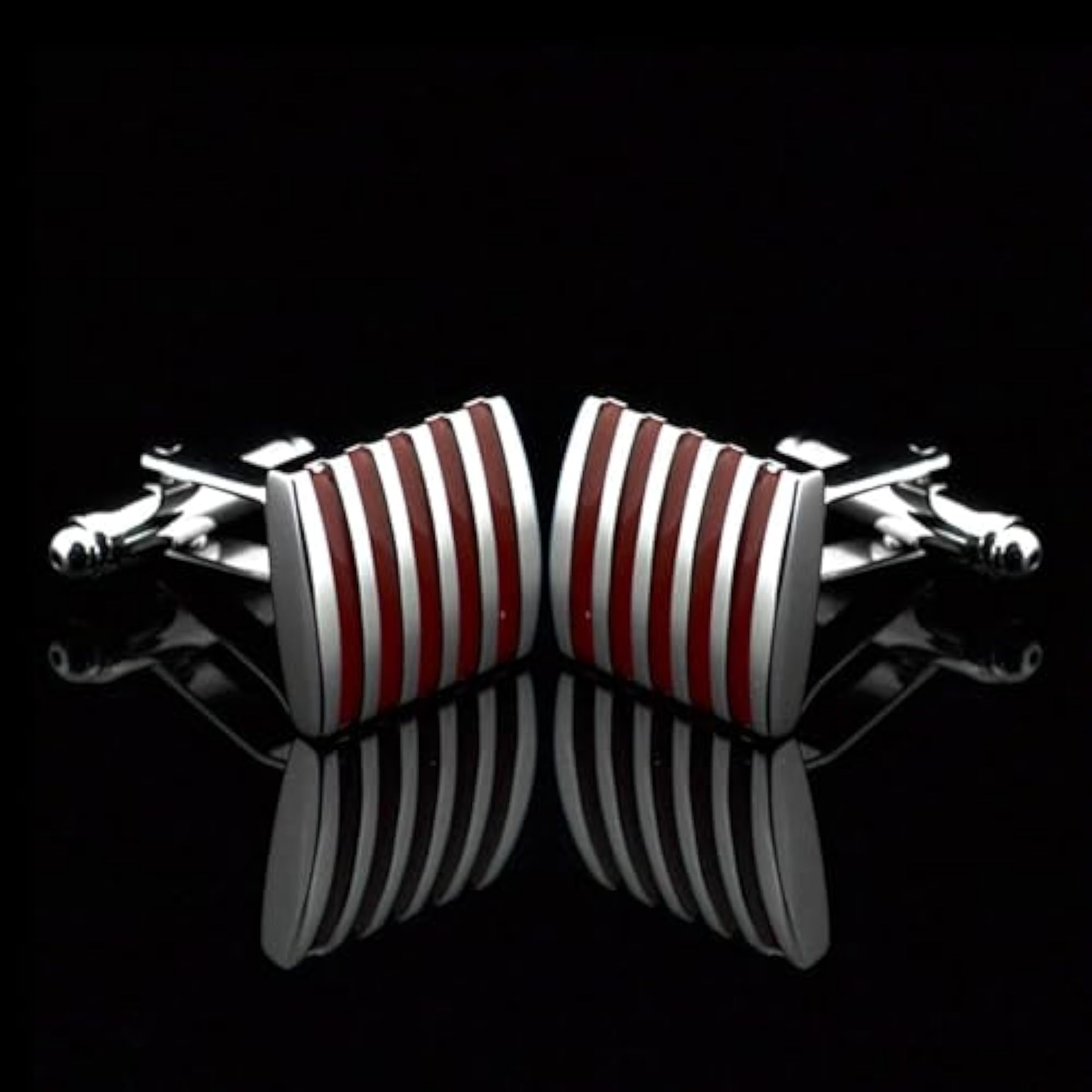 Men's Square Stripes Silver Cufflink Pair in Gift Box