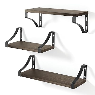 edihome, Estanteria Pared, Baldas Pared, 3 Niveles, Repisas Flotantes, Estantes de Pared de Madera Natural, Decoracion, Ideal para Salon, Dormitorio, Baño (Roble Oscuro)