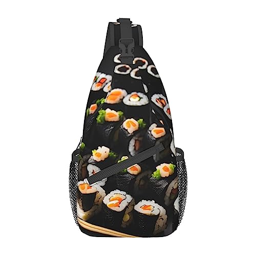 Sac à dos à bandoulière imprimé japonais Sushi noir pour vos sorties urbaines