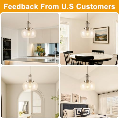 Image of Modern Pendant Lights Kitchen Island, Brushed Nickel Pendant Light Fixtures with 10 inch Clear Glass Shade, Industrial Hanging Pendant Lights Fixture for Kitchen Island Dining Room Bedroom Foyer Entryway