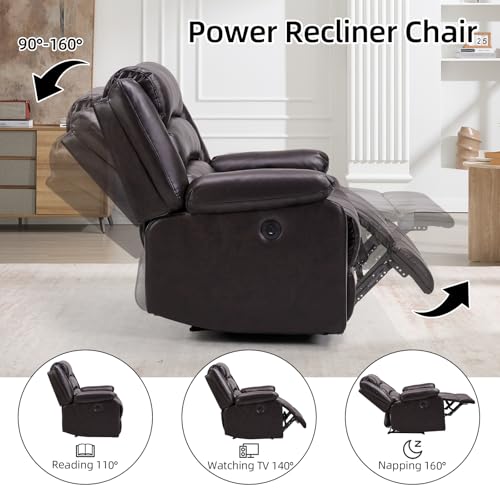 Image of EBELLO Faux Leather Classic Power Recliner Chair, Oversized Electric Overstuffed Reclining Chair with Soft Cushion and Back, Sofa with Comfortable Armchair, Classic Brown