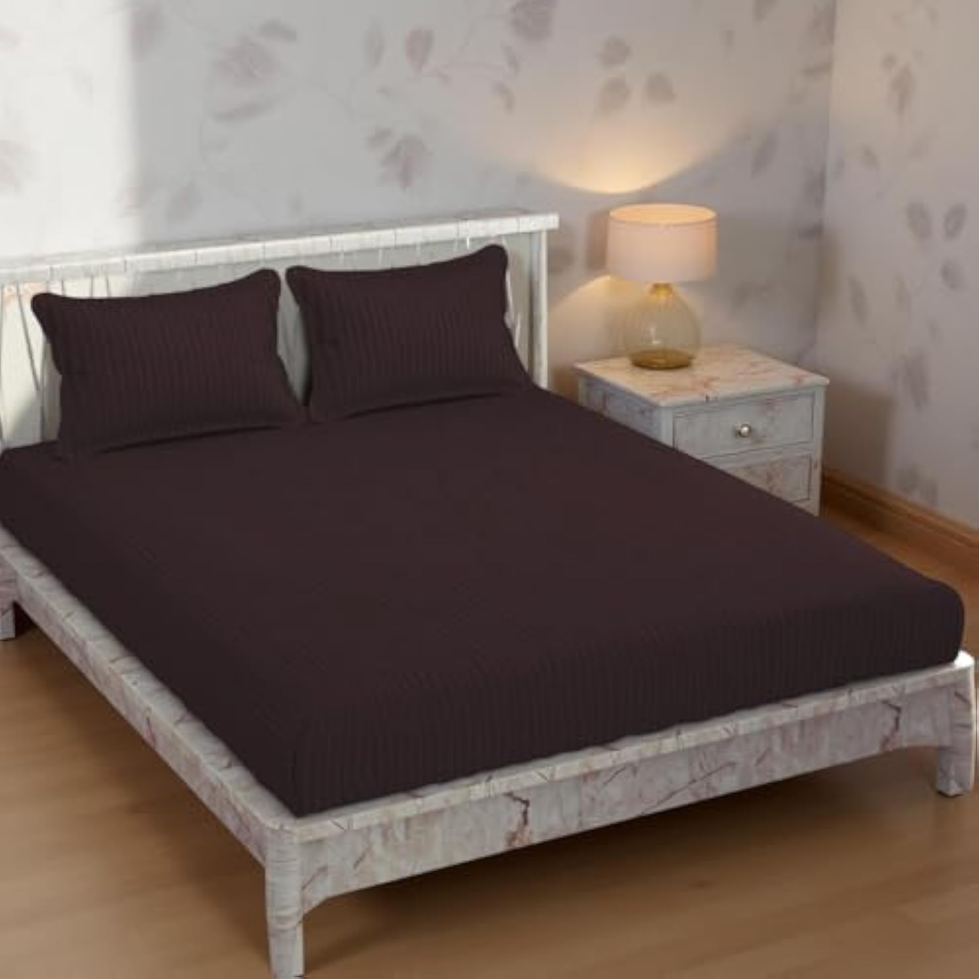 260 TC Stripe Glace Cotton Double BedSheet with 2 Pillow Covers