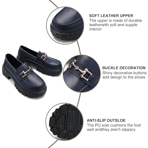 Image of Maichal Platform Loafers for Women Slip On Chunky Heel Lug Sole Shoes Business Work Dressy Loafers with Chain