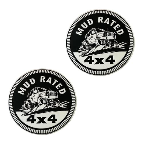 Image of 2Pcs MUD Badge Rated Car Emblem, 4 x 4 Metal Automotive Badge 3D Metal Car Badges Emblems Round Emblem Decals Car Badge Decals Stickers Compatible for Jeep Wrangler SUV Vehicles Trucks Accessories
