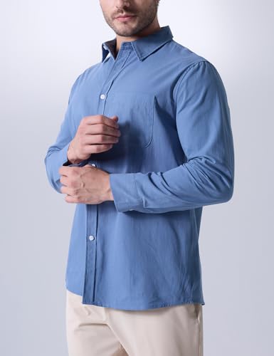 Mens Denim Shirt Long Sleeve Button Down Shacket Work Western Shirts Regular Fit Cowboy Casual Blouse3