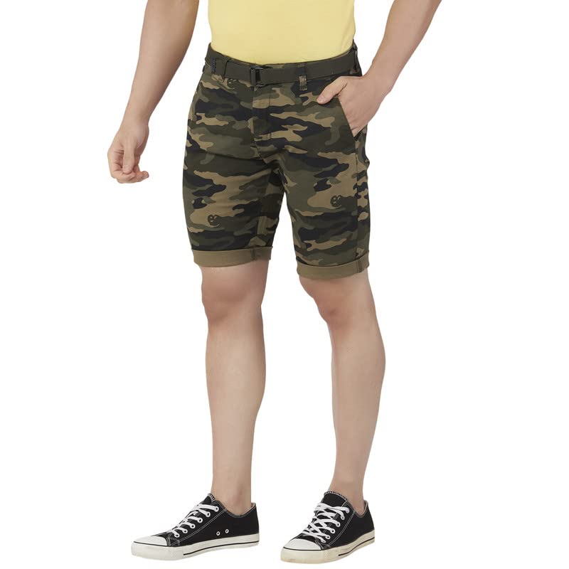 Image of BEEVEE Mens Camouflage Printed Fixed Waist 3 /4th with Belt.