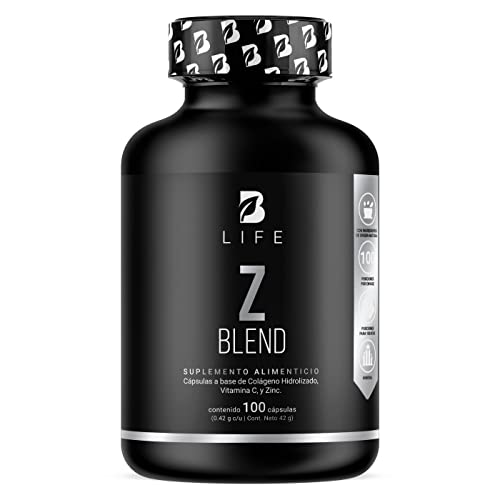 Vitamínicos, Zinc de 100 Cápsulas. Ingredientes naturales: Zinc, Colágeno y Vitamina C. Z Blend B Life.