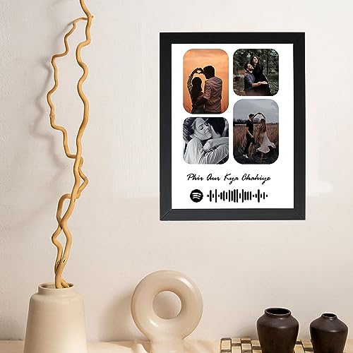Image of Spotify Rectangular Photo Wood Frame - 8X12 Inch Large Collage Image With Your 4 Images | Customized & Personalized Frame For Birthday, Anniversary, Wall Decor Gift, Black