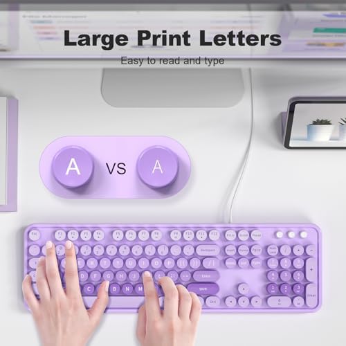 Atelus Large Print Keyboard, USB Wired Computer Keyboard, Full Size Keyboard with Number Pad for PC Laptop Desktop Windows 7 8 10 11 (Purple Colorful) - 1