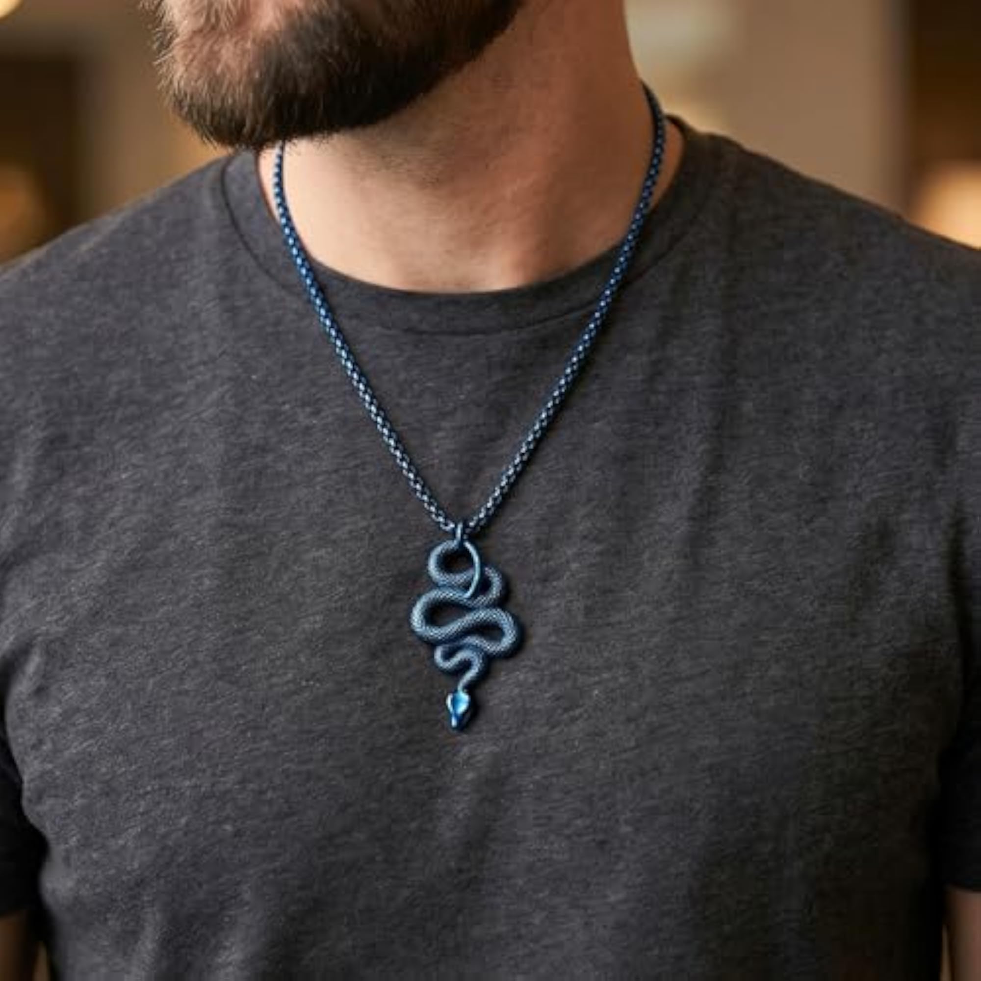 Men's Blue Guardian Snake Pure Titanium Steel Pendant Necklace