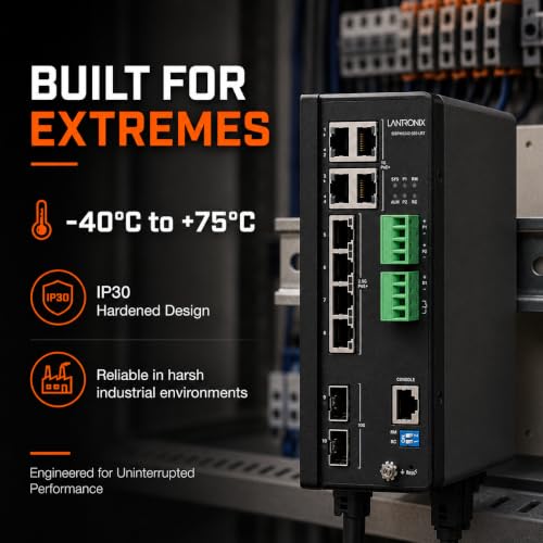 Image of Lantronix Switch - SISPM1242-582-LRT - Wired - 10Gbps - Networking / Ports Qty: 11 - Gigabit Ethernet - 52 - 57VDC - (4) 10 /100 /1000 Mbps, (4) 100 /1G /2.5G RJ-45 ports, (2) 1G /10G SFP slots, (1) Con...