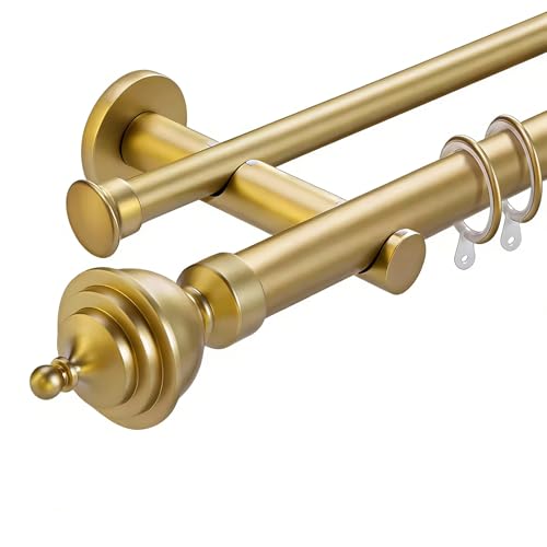 Barra de cortina doble resistente de aleación de aluminio de 28 mm con soportes, diseño deslizante suave, soporta 110 libras para cortinas en capas en sala de estar y dormitorio, acabado dorado, 320