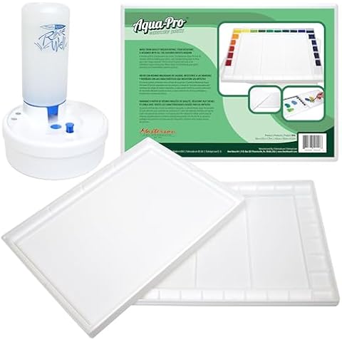 Masterson Palette Watercolor Painting Set - Aqua Pro Watercolor Palette with Fresh Water Rinse Well Brush Cleaner, Large 32 Well Palette, 11.5 x 15.5 inch, Paint Mixing, Paint Cleaning, Made in USA Cover