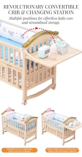 Image of BabyTeddy 16 in 1 (Forest Theme) Original Patented Baby Crib, Baby Cot, Toddler Bed,Cradle Rocker,Convertible Desk,Kid's Sofa Mode Mosquito Net,Soft Mattress Diaper Changing Station
