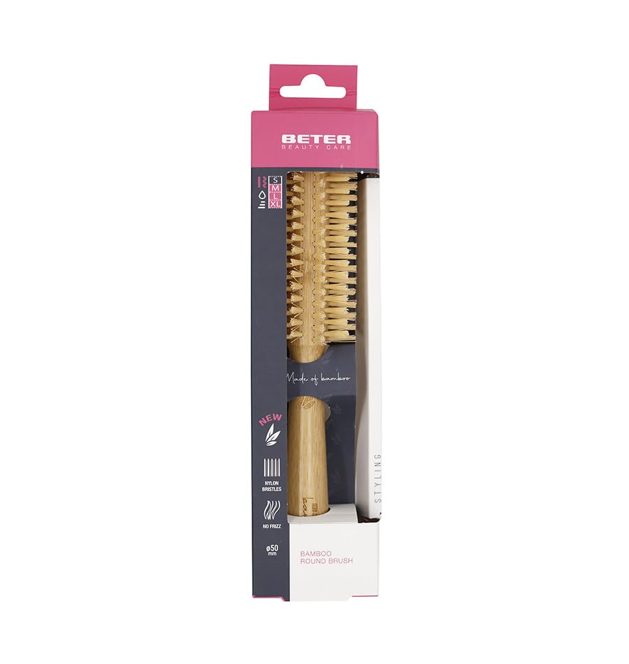 Beter Sustainable Bamboo Wood Round Hair Brush, Nylon Picks, 50 mm Diameter, for Styling and Straightening Hair - Image 2