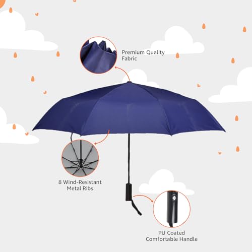 Image of Amazon Basics 3-Fold Travel Umbrella - Sophisticated Auto-Open Auto-Close Mechanism, Large 42 inch Canopy, RainProof & UV Protection|Ideal for Men & Women | Stylish, Durable, and Functional Design