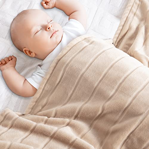 Image of Bertte Plush Baby Blanket Swaddle Receiving Blankets Super Soft Warm Lightweight Breathable Unisex for Infant Toddler Crib Stroller, 33"x 43", Light Beige