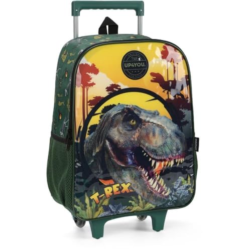 Mochila Escolar, Infantil, com Rodinha, Up4you, Dinossauro, Grande, Verde Luxcel