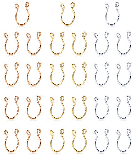 FIBO STEEL 12-27 Pcs Surgical Steel Fake Nose Hoop Ring Faux Clip On Nose Ring Set Body Piercing Jewelry