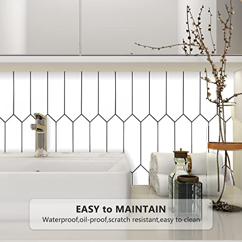 Vamos Tile Long Hexagon Tile Peel And Stick Backsplash - 12.8 X 12.8 Inch Peel And Stick Tile 10 Sheets White Pvc Self Adhesive Mosaic Wall Tiles Stick On Backsplash For Kitchen And Bathroom #TOP1
