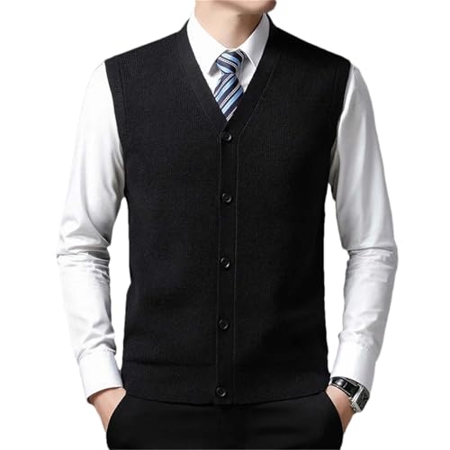 Men's V Neck Button Front Sweater Vest Classic Solid Sleeveless Business Pullover Soft Warm Waistcoat