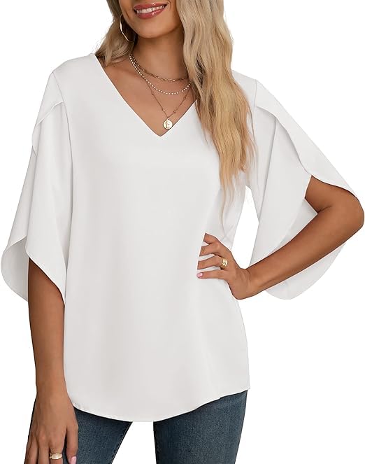 Jouica Women Blouses Casual Chiffon Tops Summer 3 4 Ruffled Sleeve Blouse for Women
